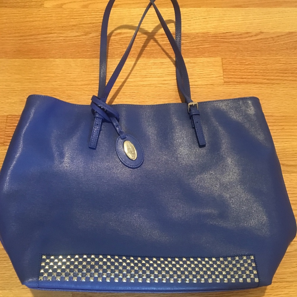Furla Blue Leather Large Studded Tote